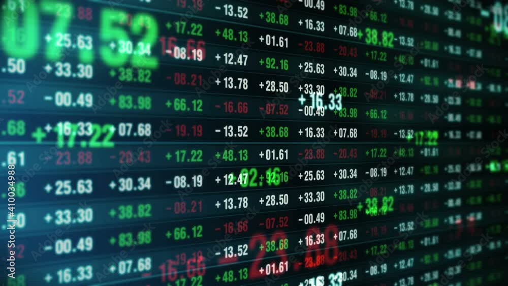 Financial stock market numbers. Business success and growth concept. Abstract economy data on screen display. Loop animation.