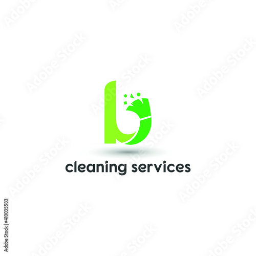 b initial letter combine with broom for cleaning service, house maintenance, repair, housecleaning, logo vector template concept