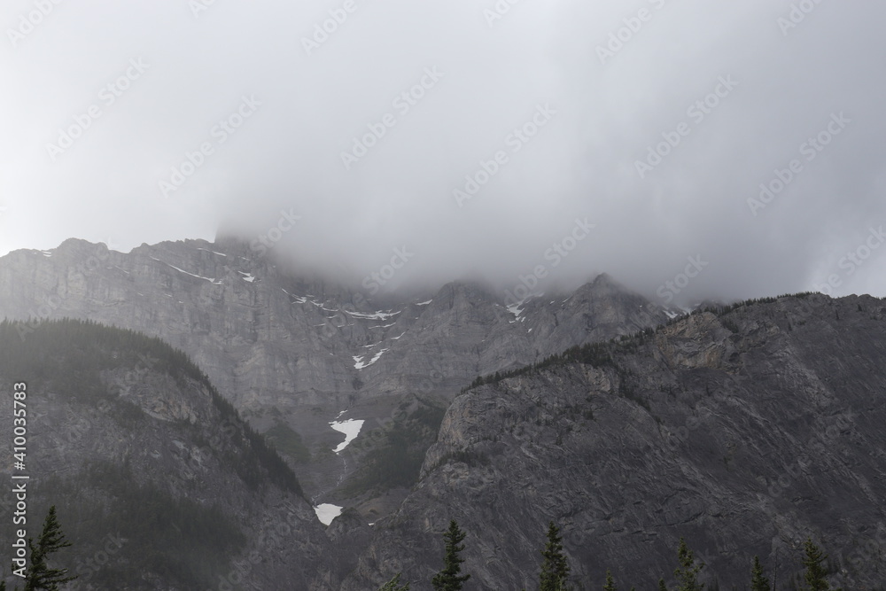 Mountain in Banff Covered with Clouds