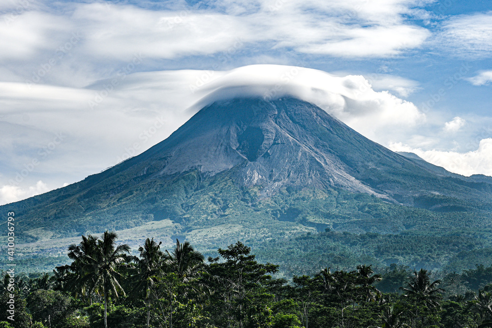 Mount Merapi is the most active volcano in Central Java and Yogyakarta, Indonesia Lenticular clouds