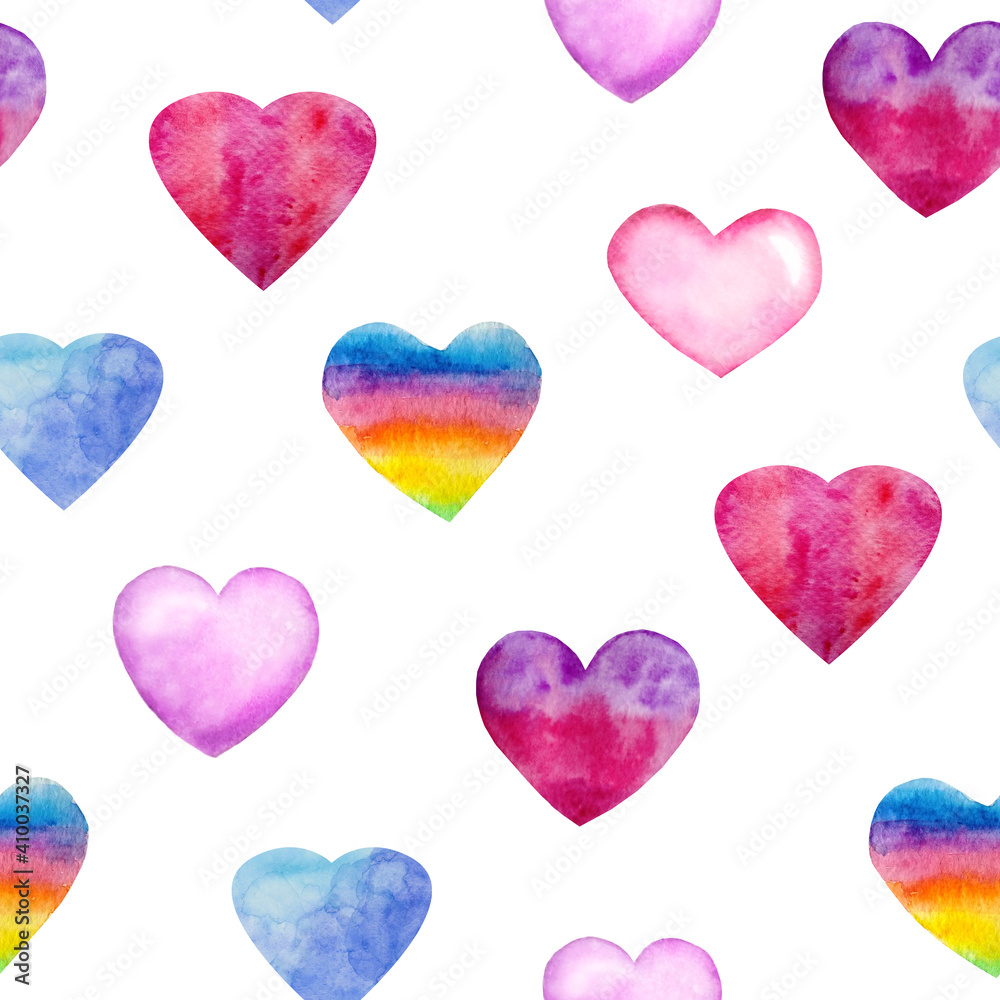 Watercolor seamless pattern with elements for Valentine's Day