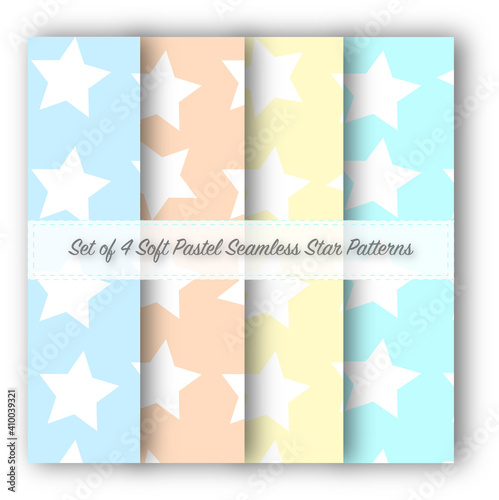 Set of 4 Soft Pastel Seamless Star Patterns - Wallpaper - Background - Scrapbooking