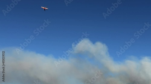 Wallpaper Mural Firefighters Airplane Flying Above Wildfire Smoke on Sunny Day Torontodigital.ca