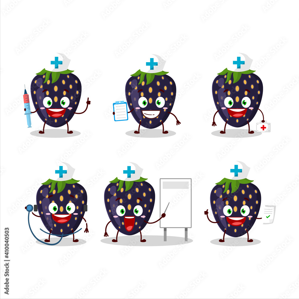 Doctor profession emoticon with black strawberry cartoon character Doctor profession emoticon with black strawberry cartoon character