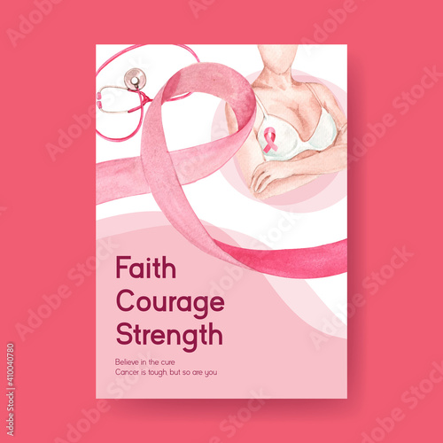 Poster template with world cancer day concept design for marketing and advertise watercolor vector illustration.