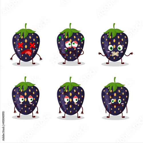Black strawberry cartoon character with nope expression