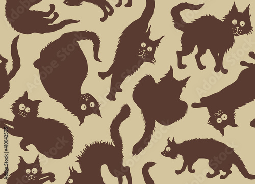 Funny cats pattern   Seamless background with cartoon grotesque cats
