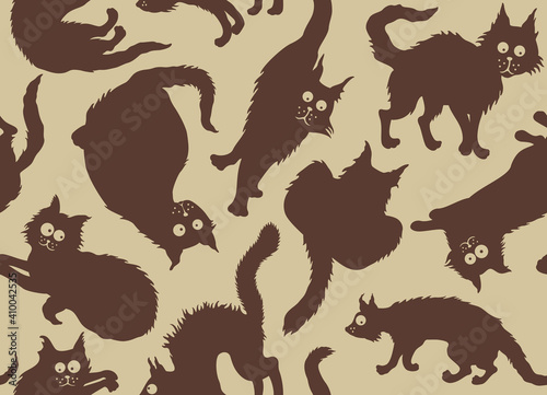 Funny cats pattern / Seamless background with cartoon grotesque cats