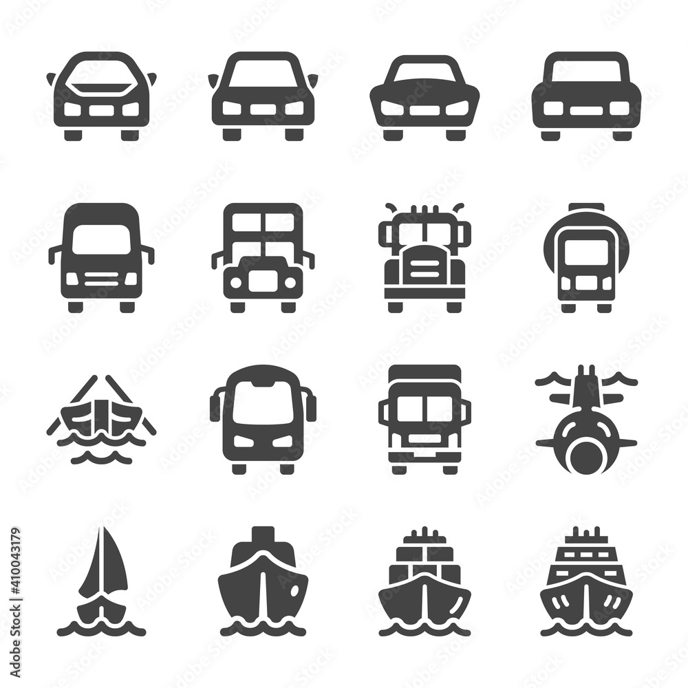 vehicle and transportation front view icon set,vector and illustration - obrazy, fototapety, plakaty 