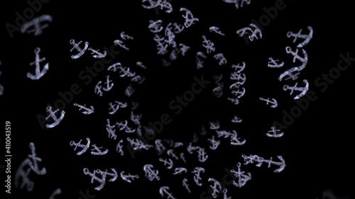 Wallpaper Mural Flying many anchors on black background. Ship and boat anchor. Marine icon. 3D loop animation of anchor rotating. Torontodigital.ca