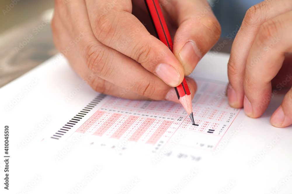 Close up on the answer sheet during the exam