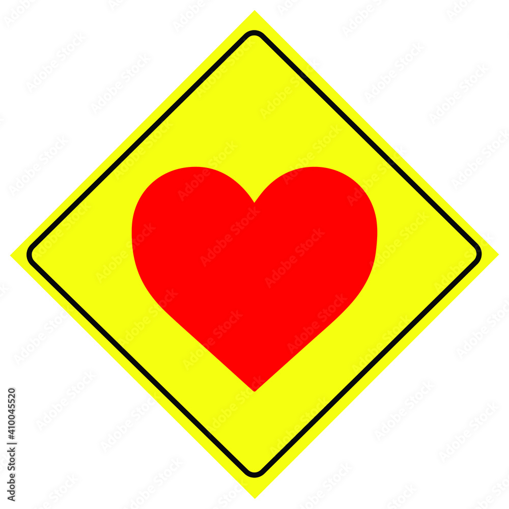 The symbol for wearing a heart isolated on yellow background. The symbol for wearing a heart isolated on yellow background.
