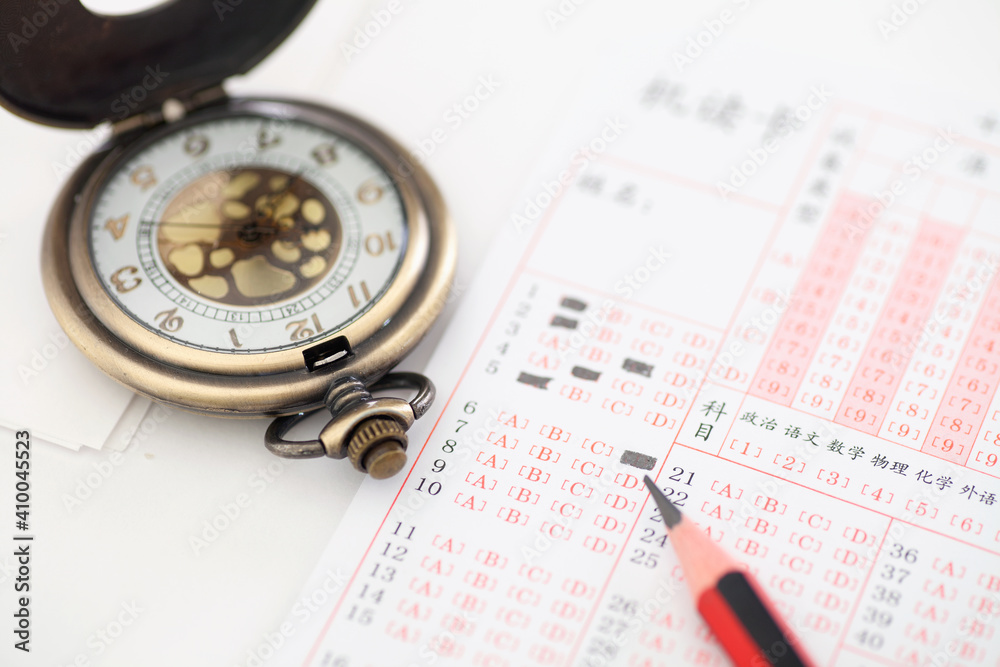 Answer cards, pencils and pocket watches for college entrance examination Answer cards, pencils and pocket watches for college entrance examination