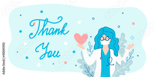thank you doctors poster or web banner. Thanks to the medical during the coronavirus epidemic. Calligraphy Thank you Doctor,World Health Day.concept poster for World Health Day, 7 April.illustration.