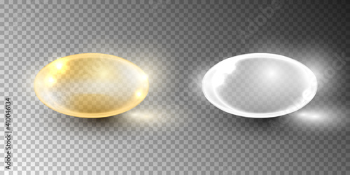 Oil bubble, vitamin capsule isolated on transparent background.