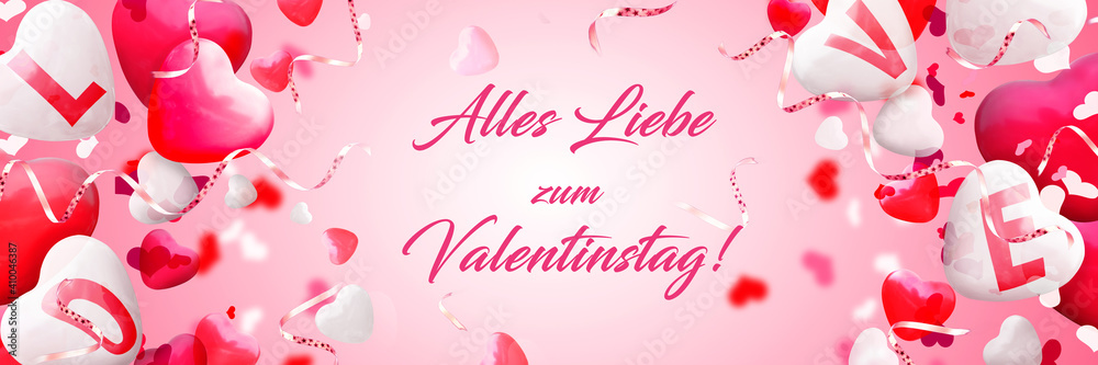 Happy Valentine's day. Congratulatory background with heart shaped air balloon. 3d Illustration Happy Valentine's day. Congratulatory background with heart shaped air balloon. 3d Illustration