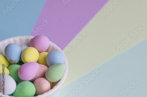 Colorful Egg Chocolatea with Copy Space, Pastel Background, Easter Image