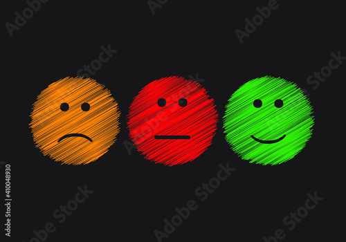 Rating concept. choosing face emotion on black background.