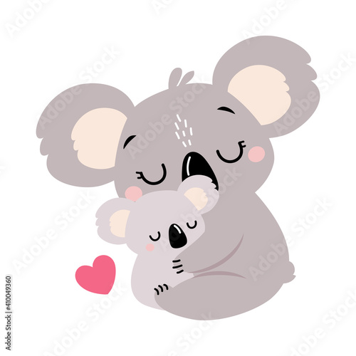 Adorable Mother Koala Hugging her Baby  Lovely Australian Animal Cartoon Character Vector Illustration