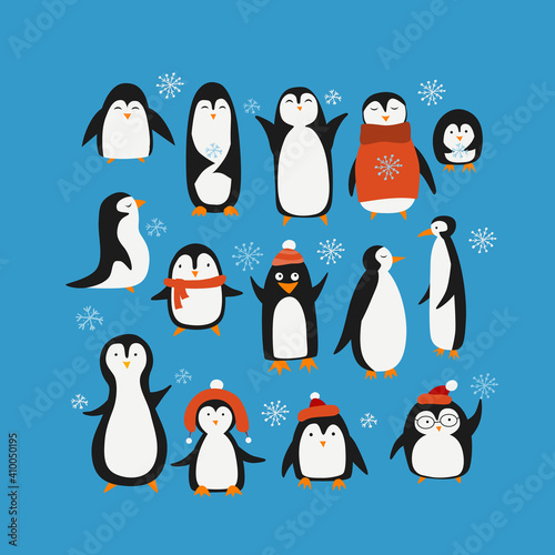 Funny Penguins family. Sketch for your design