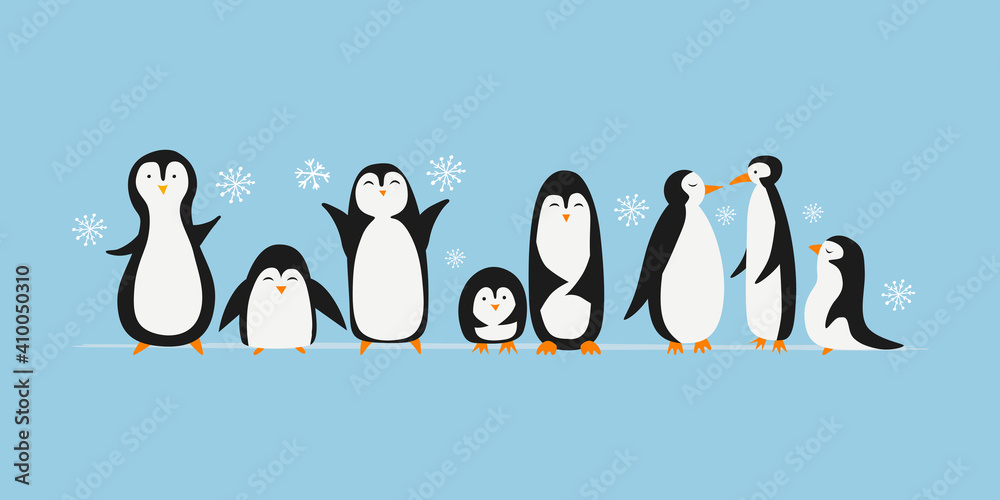 Fototapeta premium Funny Penguins family. Sketch for your design
