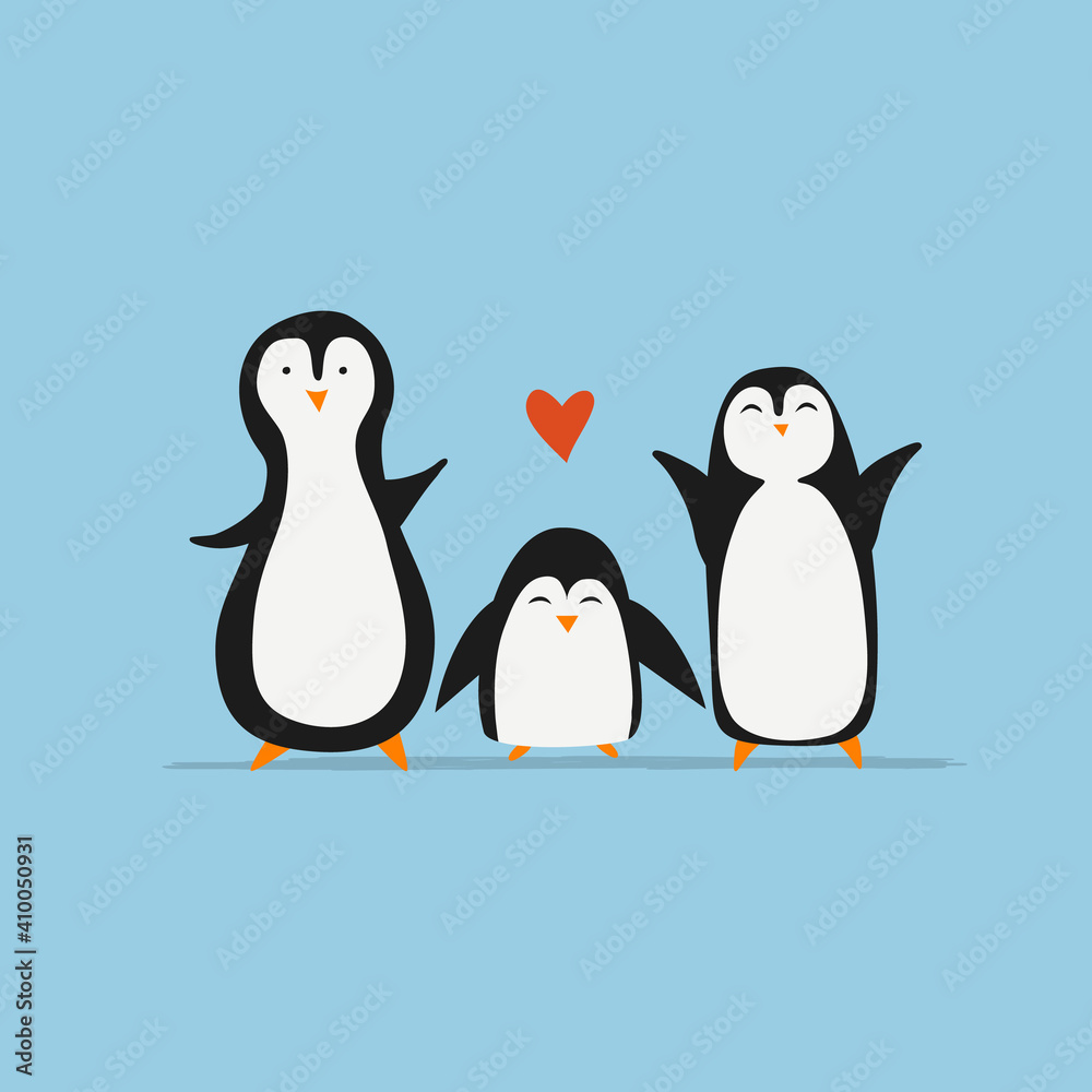 Obraz premium Funny Penguins family. Sketch for your design