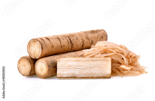 Burdock roots isolated white background.