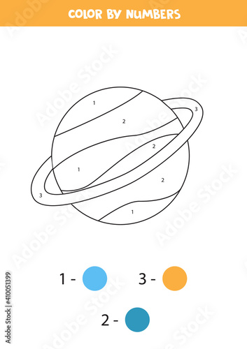 Color planet Uranus by numbers. Space themed worksheet for kids.