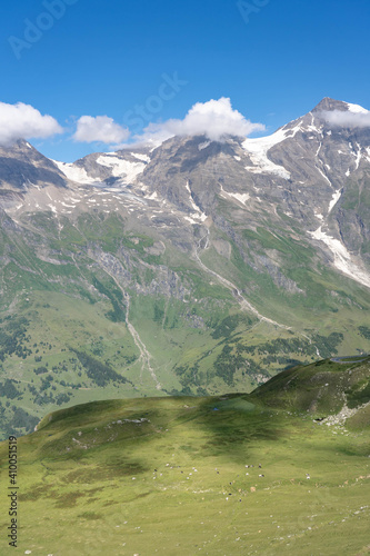 Mountain range view from Grossglockner Taxenbacher Fusch high alpine road in Austria summer