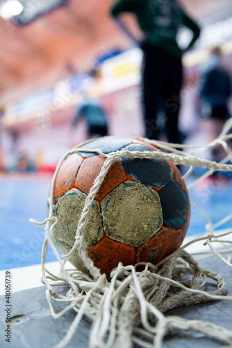 Ball on the floor at the goal, handball, futsal