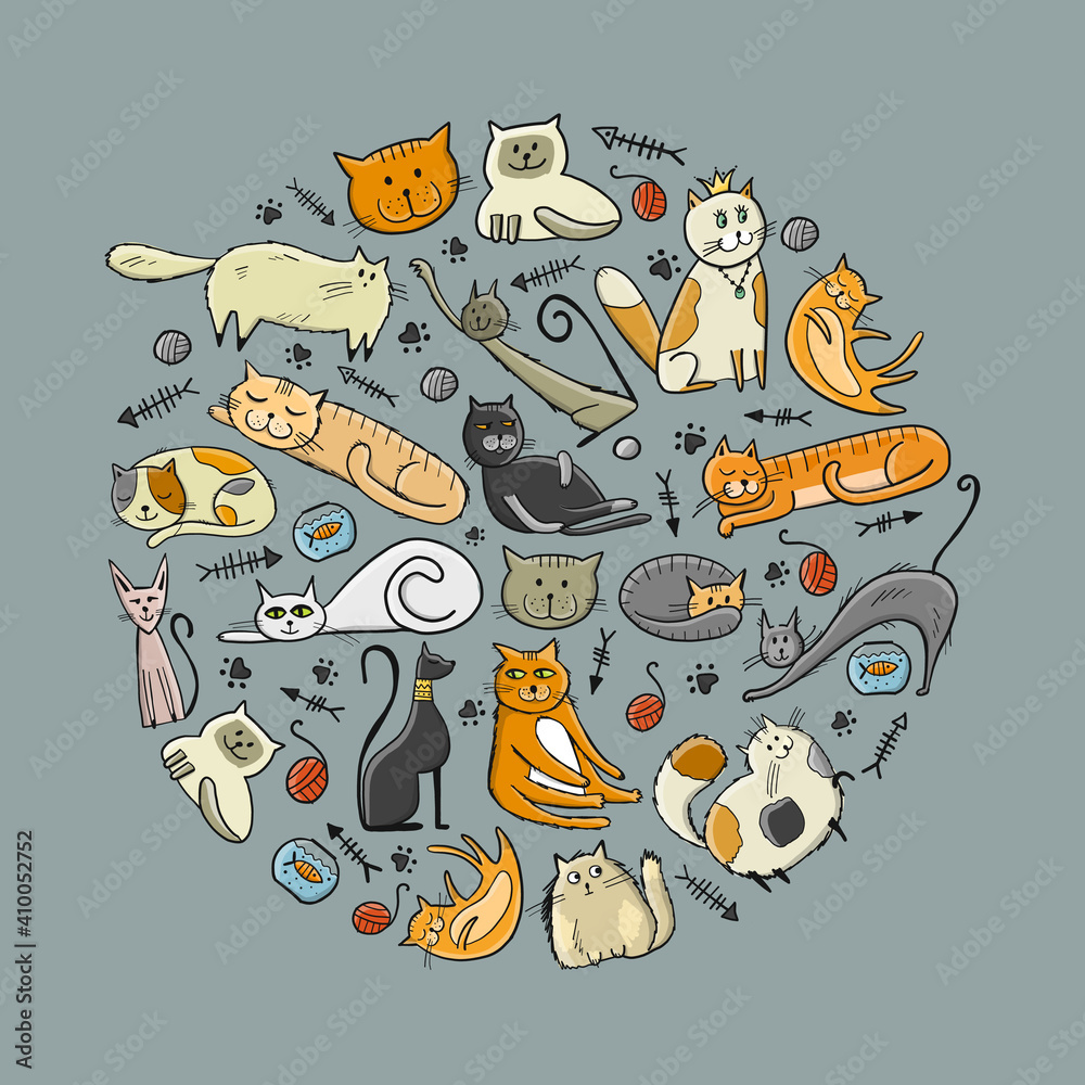 World Cats Day. Collection of cats character for your design