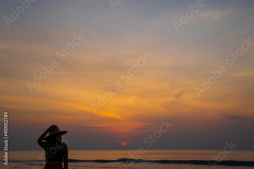 beautiful sunset at the beach in Thailand photo