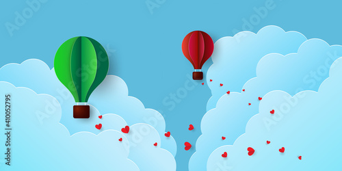 Heart balloons in the sky. Valentine's day balloons in a heart shaped and Heart float on the sky. Vector EPS 10.