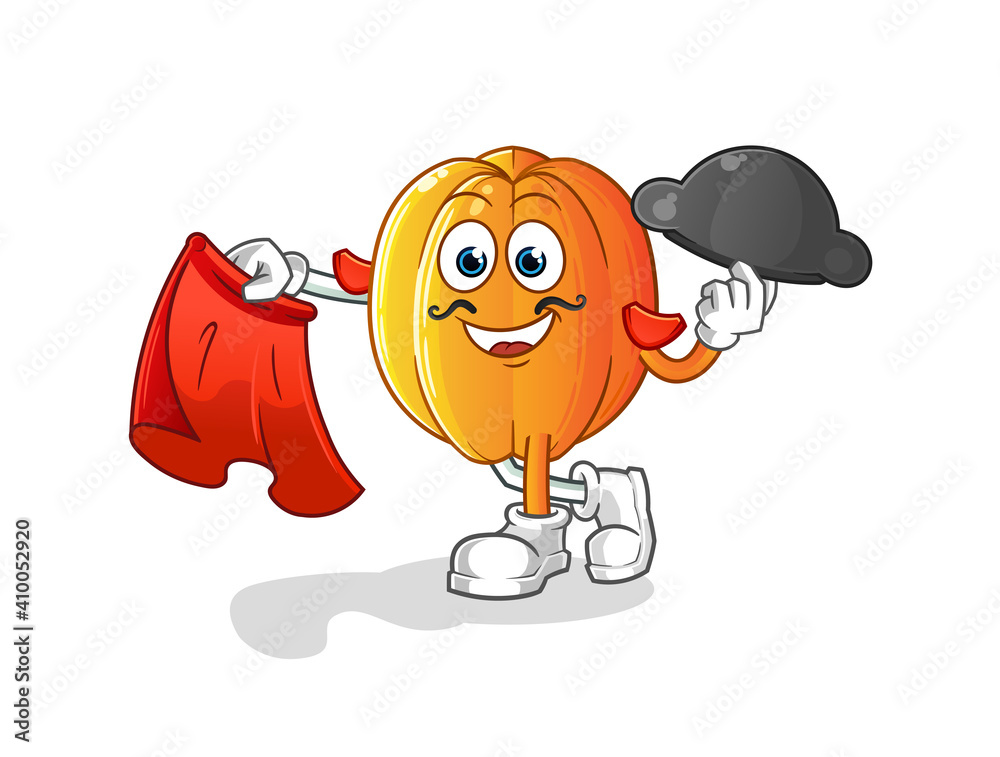 Naklejka premium star fruit matador with red cloth illustration. character vector