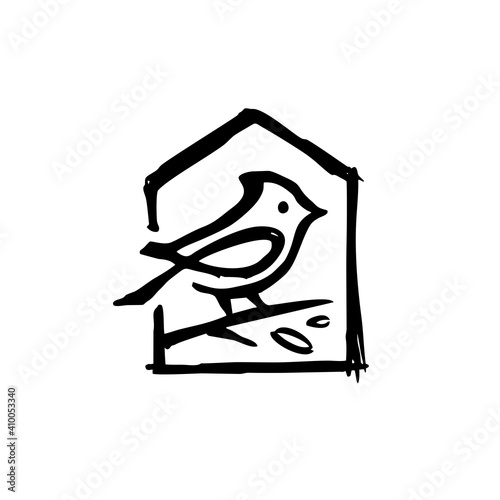Foto cardinal house leaf ink dry brush black logo vector icon illustration