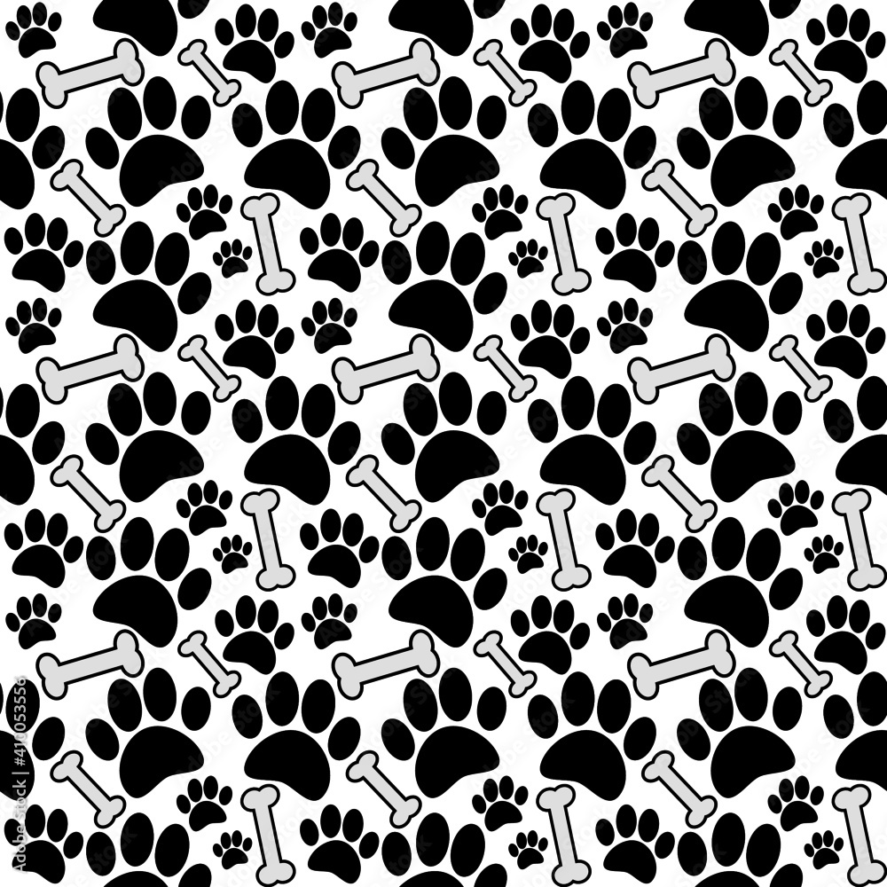Fototapeta premium Dog Paw Prints And Bones Vector Pattern