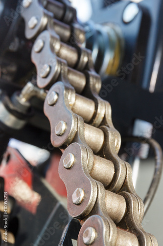 Metal chain as part of agricultural or industrial machinery. Technology