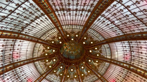 Ornate domed roof of famous Galeries la Fayette mall in Paris France photo