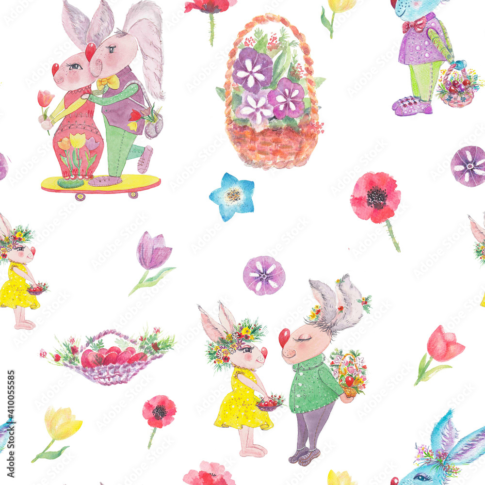 Easter seamless pattern with watercolor