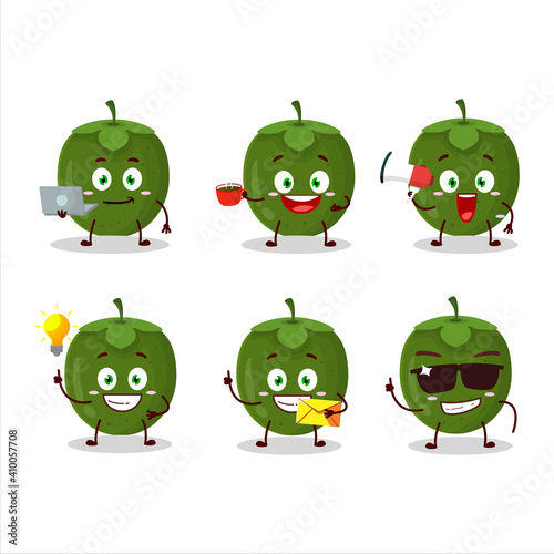 Black sapote cartoon character with various types of business emoticons