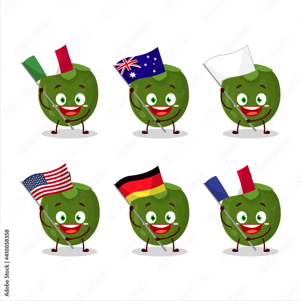 Black sapote cartoon character bring the flags of various countries