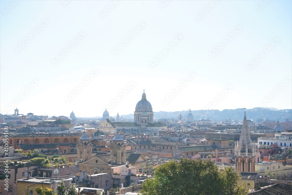 Aerial wonderful view of Rome with roman square Piazza del Popolo, looking west from the Pincio in Rome, Italy - ピンチョの丘からの眺望 ローマ イタリア