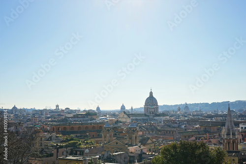 Aerial wonderful view of Rome with roman square Piazza del Popolo, looking west from the Pincio in Rome, Italy - ピンチョの丘からの眺望 ローマ イタリア