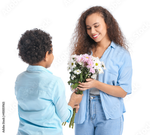 African-American boy greeti...