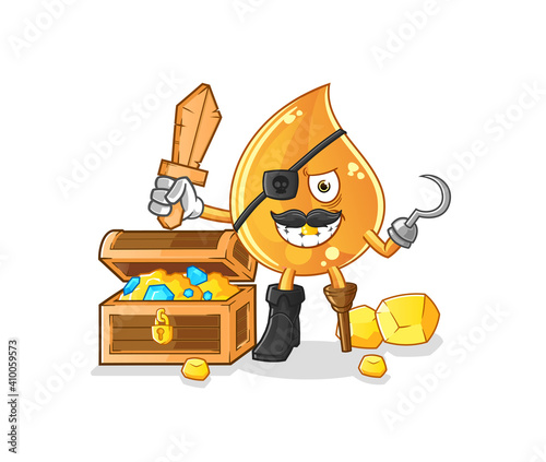 oil drop pirate with treasure mascot. cartoon vector
