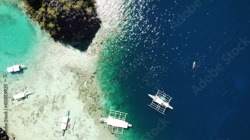 Coron, Palawan, Philippines, Aerial View of Beautiful Lagoon and Limestone Cliffs photo