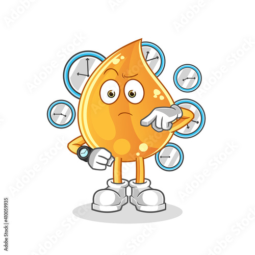 oil drop with wristwatch cartoon. cartoon mascot vector