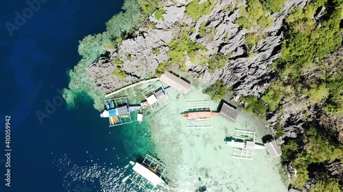 El Nido, Palawan, Philippines, Aerial View of Beautiful Lagoon and Limestone Cliffs photo