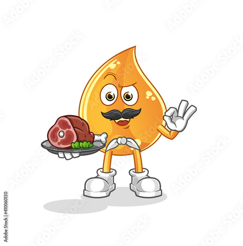 oil drop chef with meat mascot. cartoon vector