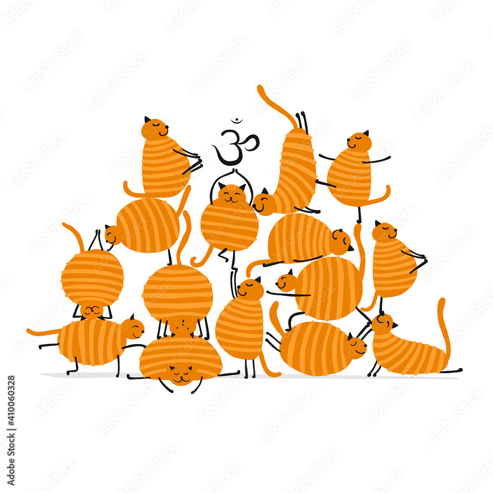 Funny cats doing yoga. Art characters isolated on white for your design Funny cats doing yoga. Art characters isolated on white for your design